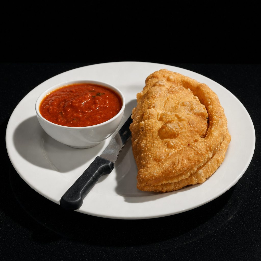 Fried Veggie Calzone (spinach & mushroom).